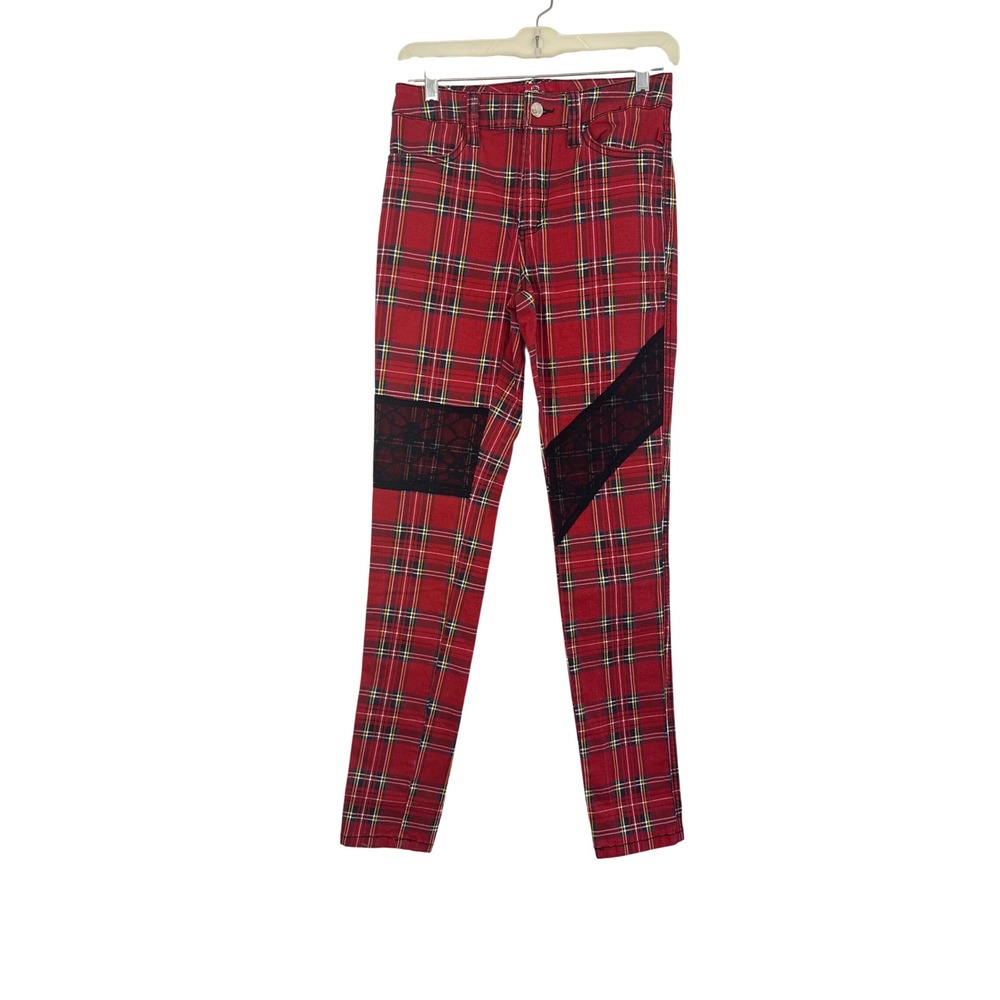Royal Bones Plaid Pants Juniors Size 3 Red Black Grunge Goth Lace Y2K 90s Skater